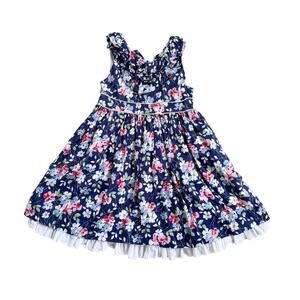 Girls Ralph Lauren Lined Floral Poplin Ruffle Dress Size 5